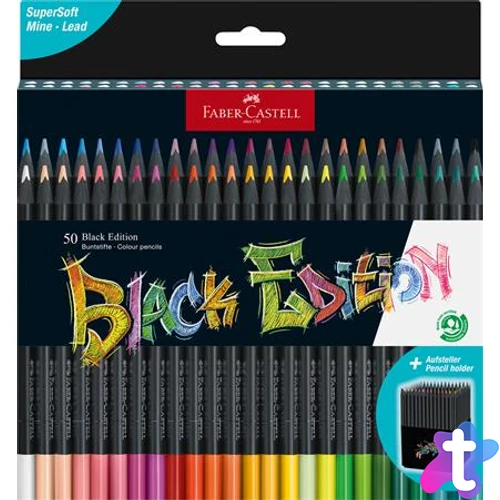 Színes ceruza készlet, háromszögletű, FABER-CASTELL "Black Edition",  50 különböző szín