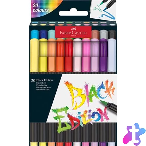 Ecsetirón készlet, FABER-CASTELL "Black Edition", 20 különböző szín