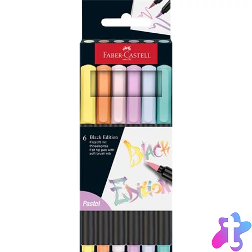 Ecsetirón készlet, FABER-CASTELL "Black Edition", 6 különböző pasztell szín