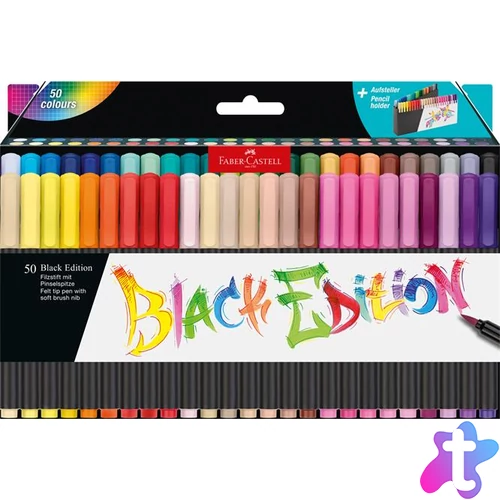 Ecsetirón készlet, tartóval, FABER-CASTELL "Black Edition", 50 különböző szín