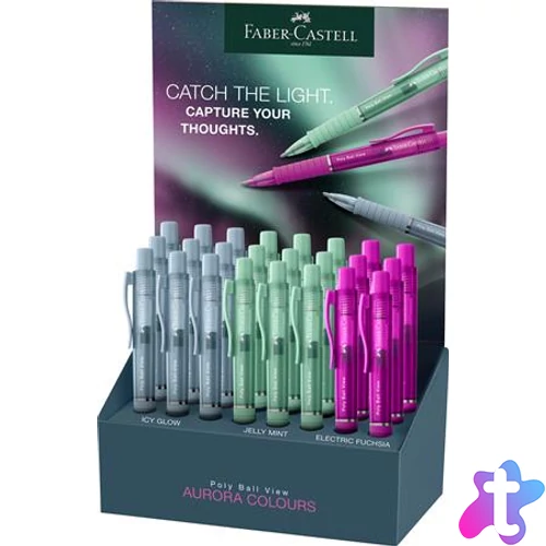 Golyóstoll display, 1 mm, XB, nyomógombos, FABER-CASTELL "Poly Ball View Aurora", vegyes színek