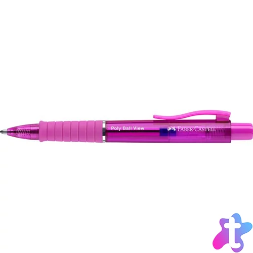 Golyóstoll, 1 mm, XB, nyomógombos, fukszia testszín, FABER-CASTELL "Poly Ball View Aurora", kék