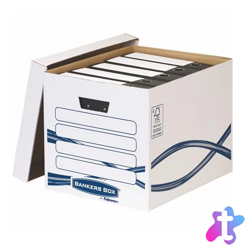 Archiválókonténer, karton, FELLOWES, "Bankers Box Basic Tall", kék-fehér
