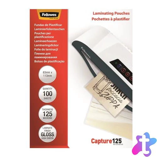 Meleglamináló fólia, 125 mikron, 83x113 mm, fényes, 100 db, FELLOWES