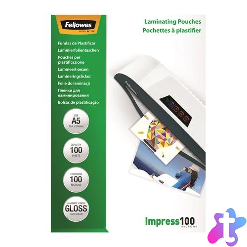 Meleglamináló fólia, 100 mikron, A5, fényes, 100 db, FELLOWES