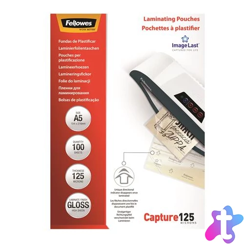 Meleglamináló fólia, 125 mikron, A5, fényes, 100 db, FELLOWES