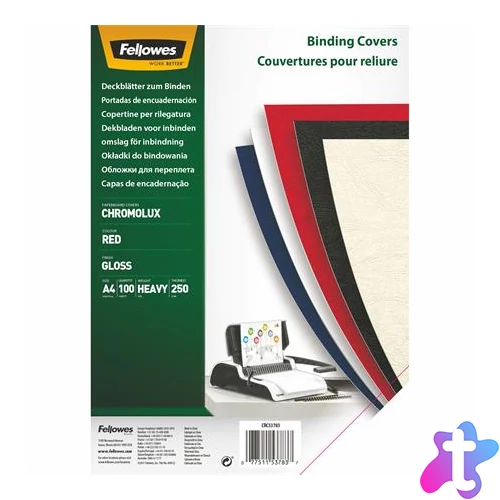 Hátlap, A4, 250 g, fényes, FELLOWES "Chromolux", piros