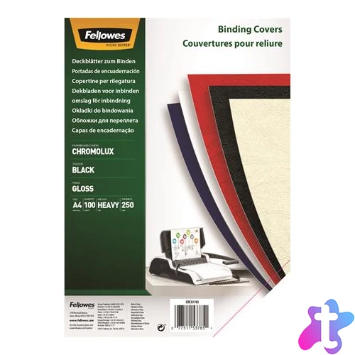 Hátlap, A4, 250 g, fényes, FELLOWES "Chromolux", fekete