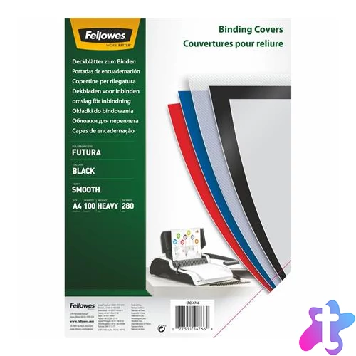 Hátlap, A4, 280 mikron, polipropilén, matt, FELLOWES "Futura", fekete