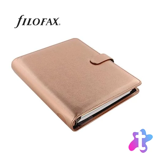 Kalendárium, gyűrűs, betétlapokkal, A5 méret, FILOFAX, "Saffiano Metallic", rózsaarany