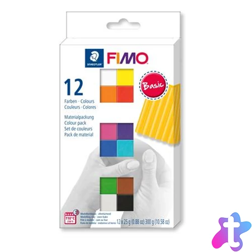 Gyurma, készlet, 12x25 g, égethető, FIMO "Soft Basic", 12 különböző szín