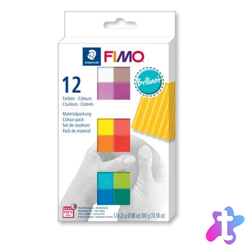 Gyurma, készlet, 12x25 g, égethető, FIMO "Soft Brillant", 12 különböző szín