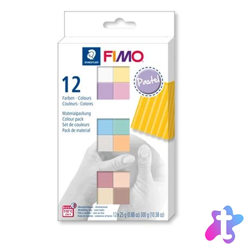 Gyurma, készlet, 12x25 g, égethető, FIMO "Soft Pastel" 12 különböző szín