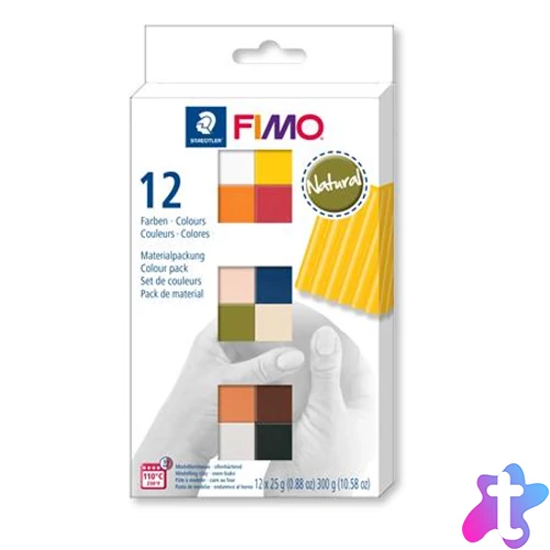 Gyurma, készlet, 12x25 g, égethető, FIMO "Soft Natural", 12 különböző szín