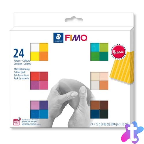Gyurma, készlet, 24x25g, égethető, FIMO "Soft Basic", 24 különböző szín
