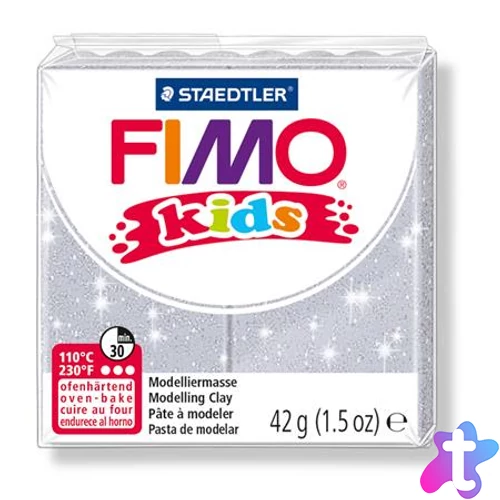 Gyurma, 42 g, égethető, FIMO "Kids", glitteres ezüst