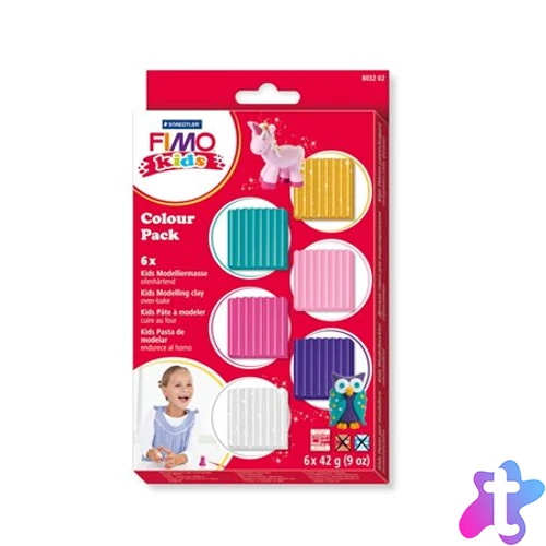 Gyurma készlet, 6x42 g, égethető, lányoknak, FIMO "Kids Color Pack", 6 különböző szín