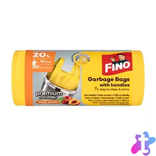Szemeteszsák, köthető füles, illatosított, 20 l, 30 db, 44x49 cm, 12 µ, FINO "Premium handles", sárga