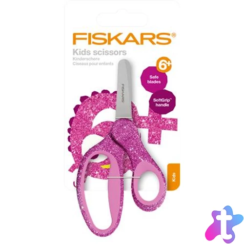 Olló, óvodai, 13 cm, FISKARS, csillámos rózsaszín