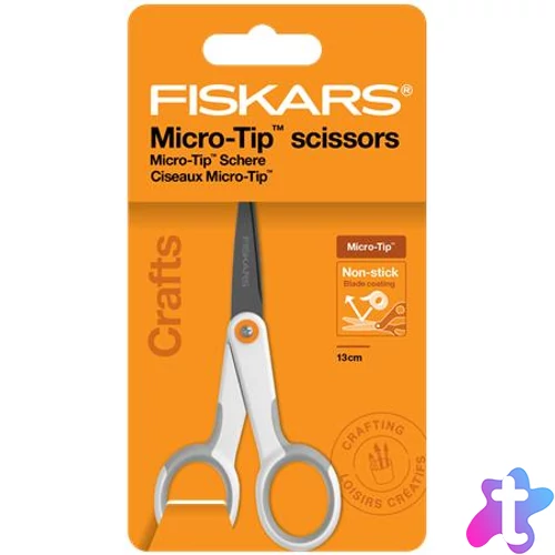Olló, általános, tapadásmentes, 13 cm, FISKARS "MicroTip Titanium", fehér