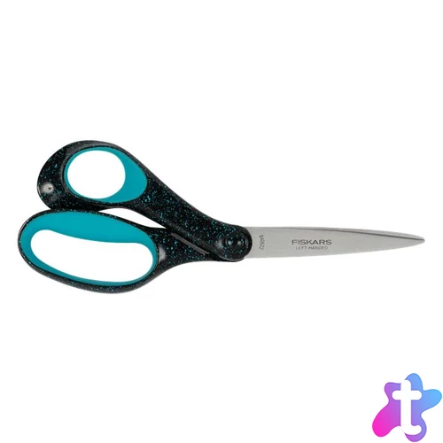 Olló, ifjúsági, 20 cm, balkezes, FISKARS, foltos pávakék