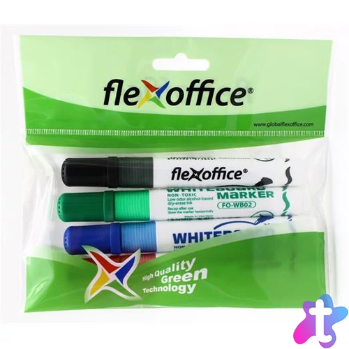 Táblamarker, 2,5 mm, kúpos, szett, FLEXOFFICE "WB02", 4 szín