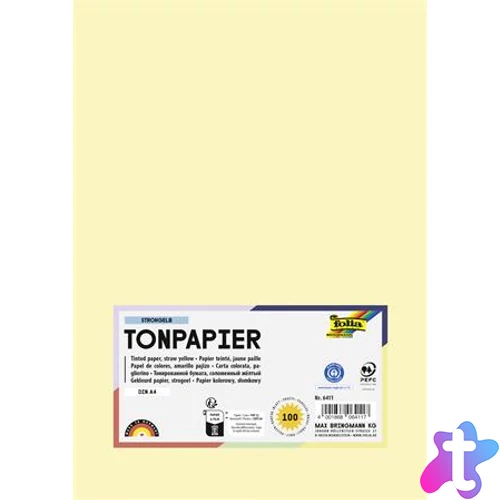 Színes papír, A4, 130 g, 100 lap, FOLIA, szalmasárga