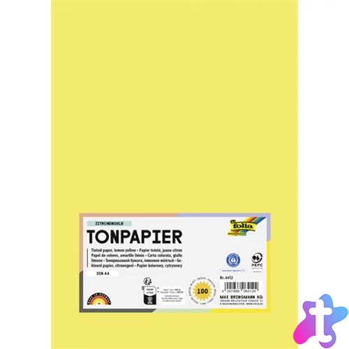 Színes papír, A4, 130 g, 100 lap, FOLIA, citromsárga