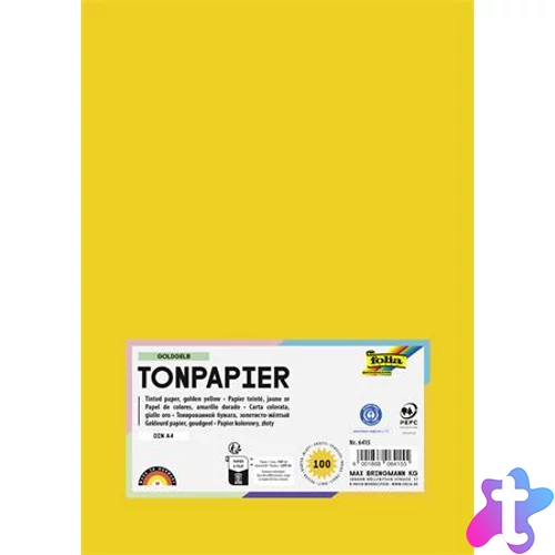 Színes papír, A4, 130 g, 100 lap, FOLIA, aranysárga