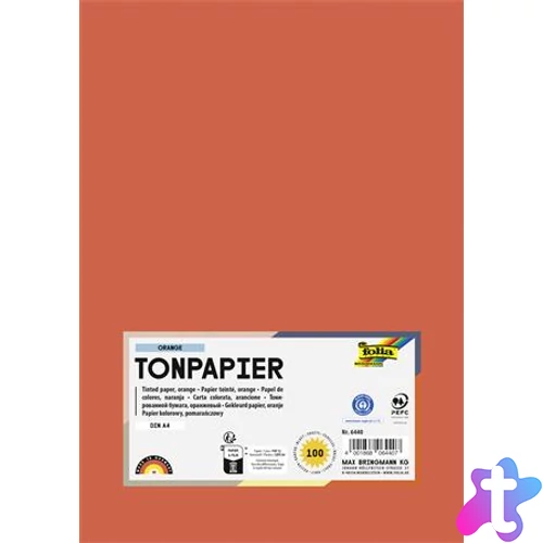 Színes papír, A4, 130 g, 100 lap, FOLIA, narancssárga