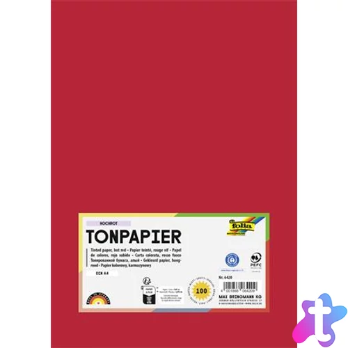 Színes papír, A4, 130 g, 100 lap, FOLIA, élénkvörös