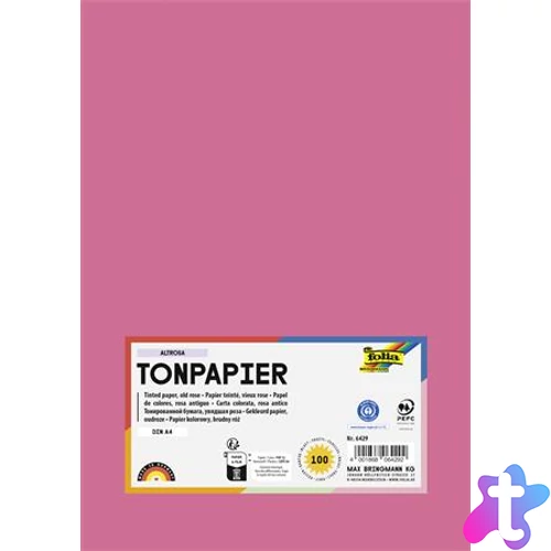 Színes papír, A4, 130 g, 100 lap, FOLIA, fáradt rózsaszín