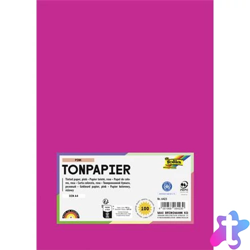 Színes papír, A4, 130 g, 100 lap, FOLIA, rózsaszín