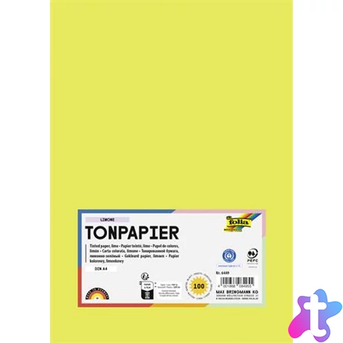 Színes papír, A4, 130 g, 100 lap, FOLIA, limesárga