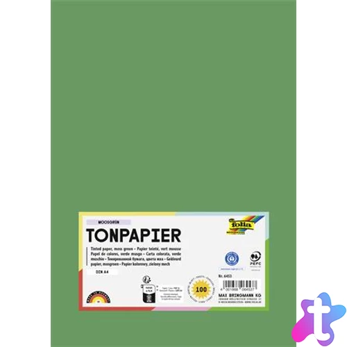Színes papír, A4, 130 g, 100 lap, FOLIA, mohazöld