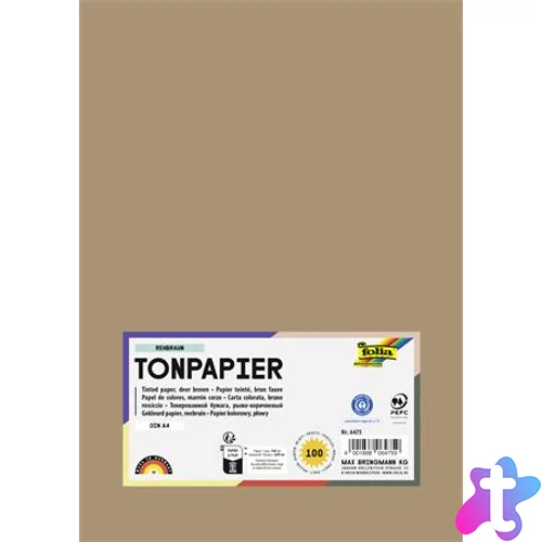 Színes papír, A4, 130 g, 100 lap, FOLIA, őzbarna