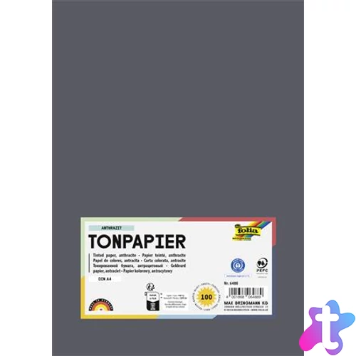 Színes papír, A4, 130 g, 100 lap, FOLIA, antracitszürke