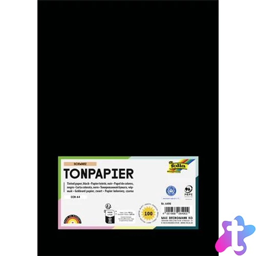 Színes papír, A4, 130 g, 100 lap, FOLIA, fekete