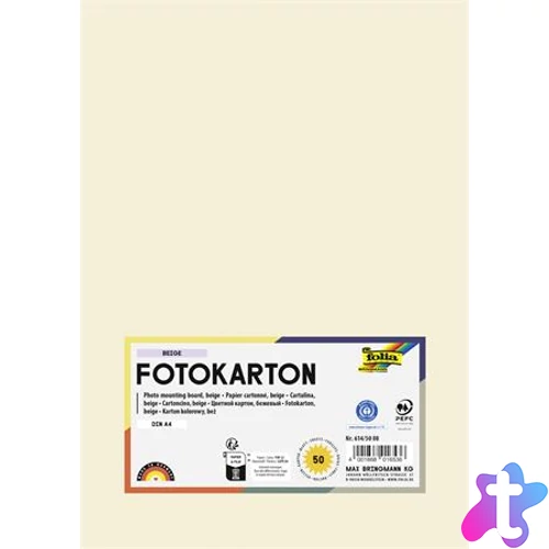 Dekorkarton, 2 oldalas, A4, 300 g, 50 lap, FOLIA, bézs