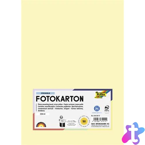 Dekorkarton, 2 oldalas, A4, 300 g, 50 lap, FOLIA, szalmasárga
