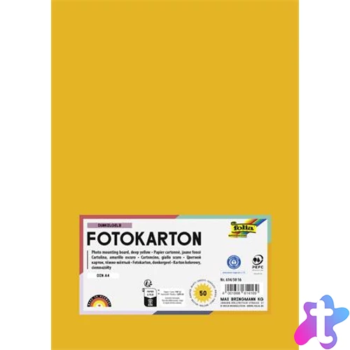 Dekorkarton, 2 oldalas, A4, 300 g, 50 lap, FOLIA, mélysárga