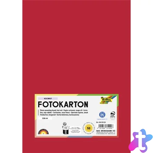 Dekorkarton, 2 oldalas, A4, 300 g, 50 lap, FOLIA, tűzpiros