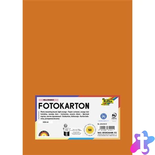 Dekorkarton, 2 oldalas, A4, 300 g, 50 lap, FOLIA, világosnarancs