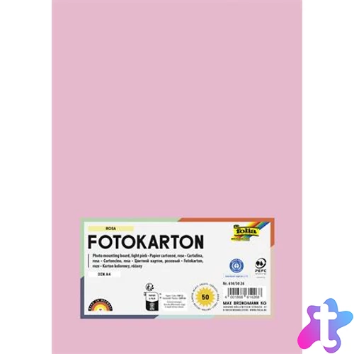 Dekorkarton, 2 oldalas, A4, 300 g, 50 lap, FOLIA, halvány rózsaszín