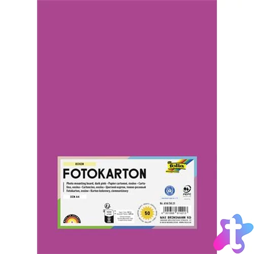 Dekorkarton, 2 oldalas, A4, 300 g, 50 lap, FOLIA, sötétrózsaszín