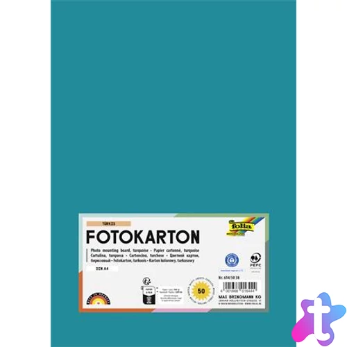 Dekorkarton, 2 oldalas, A4, 300 g, 50 lap, FOLIA, türkiz