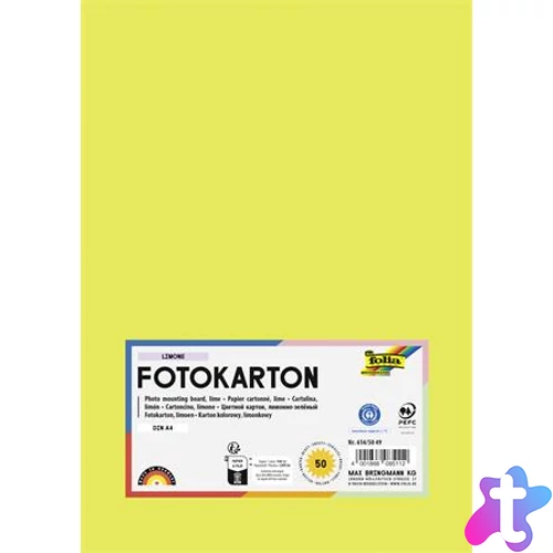 Dekorkarton, 2 oldalas, A4, 300 g, 50 lap, FOLIA, limesárga