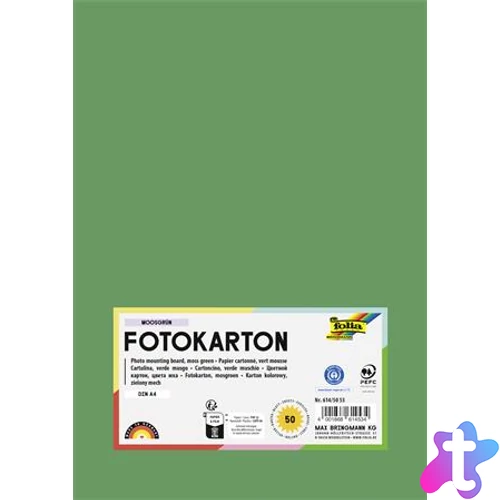 Dekorkarton, 2 oldalas, A4, 300 g, 50 lap, FOLIA, mohazöld