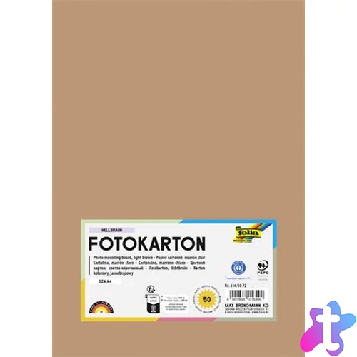 Dekorkarton, 2 oldalas, A4, 300 g, 50 lap, FOLIA, világosbarna