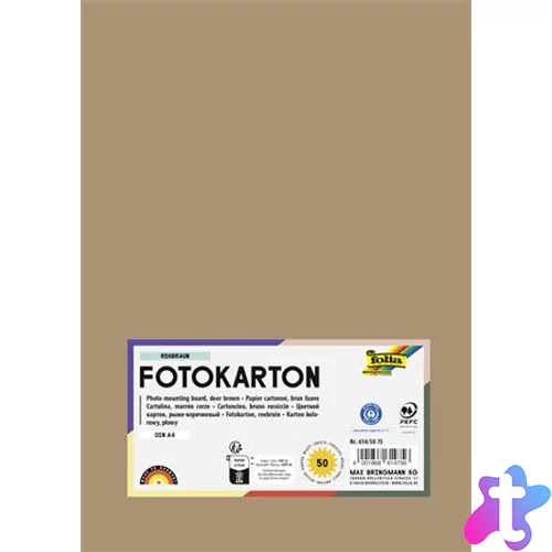Dekorkarton, 2 oldalas, A4, 300 g, 50 lap, FOLIA, őzbarna